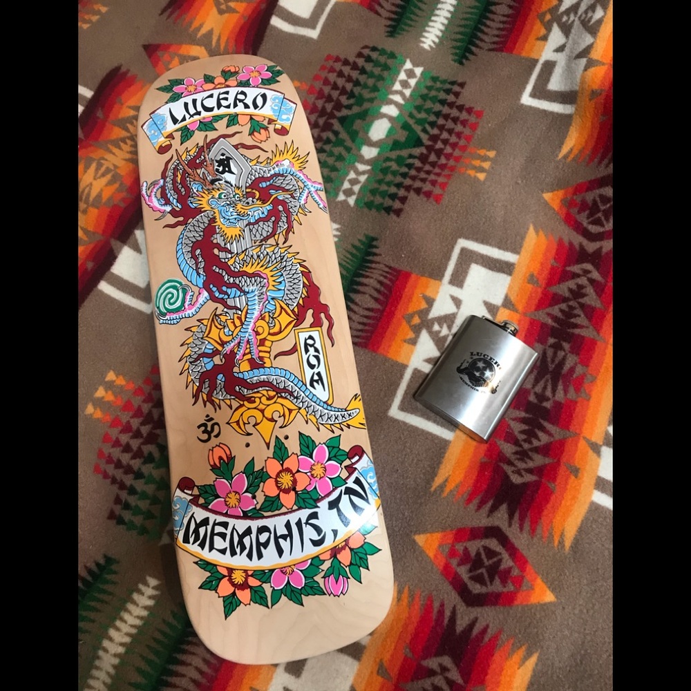 Lucero Skateboard and Flask